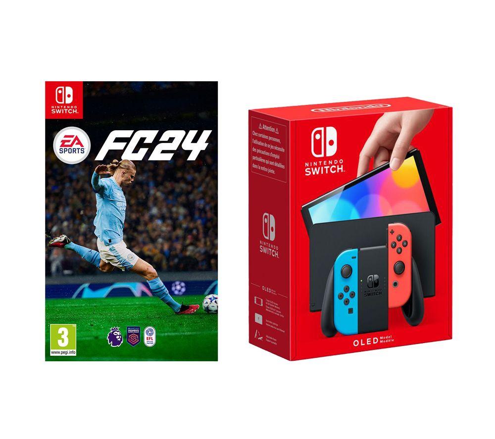 NINTENDO Switch OLED (Red & Blue) & EA Sports FC 24 Bundle, Red,Blue