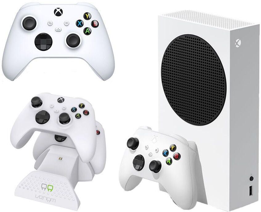 MICROSOFT Xbox Series S (512 GB), Additional White Controller & VS2871 Xbox Series X/S & Xbox One Twin Docking Station (White) Bundle, White