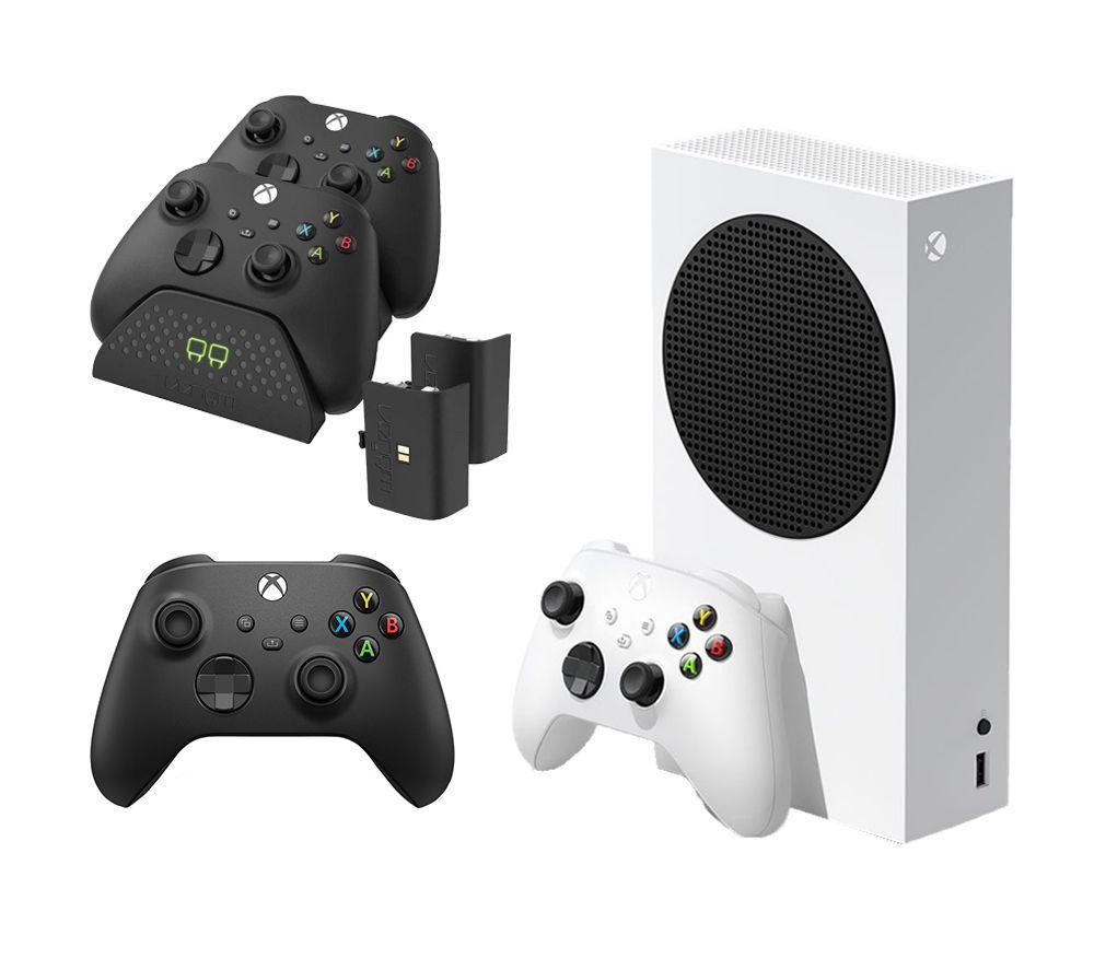 MICROSOFT Xbox Series S (512 GB), Additional Black Controller & VS2881 Xbox Series X/S & Xbox One Twin Docking Station (Black) Bundle, White