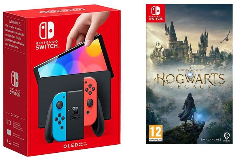 Nintendo Switch OLED Neon & Hogwarts Legacy Bundle, Red,Blue