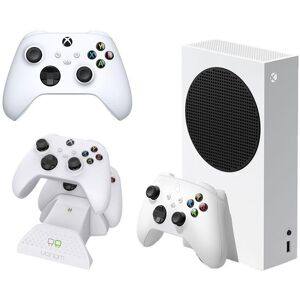 MICROSOFT Xbox Series S (512 GB), Additional White Controller & VS2871 Xbox Series X/S & Xbox One Twin Docking Station (White) Bundle, White