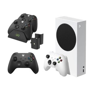 MICROSOFT Xbox Series S (512 GB), Additional Black Controller & VS2881 Xbox Series X/S & Xbox One Twin Docking Station (Black) Bundle, White