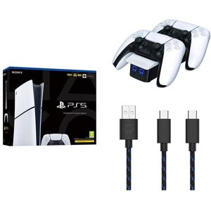 Sony PlayStation 5 Digital Edition Model Group, VS5001 Twin Docking Station (White) & Charge Cable Bundle, White