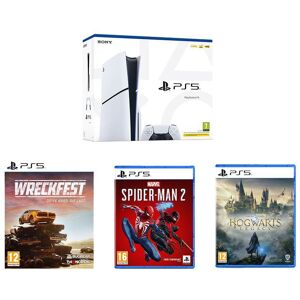 Sony PlayStation 5 (Model Group - Slim), Wreckfest, Hogwarts Legacy & Marvel's Spider-Man 2 Bundle, White