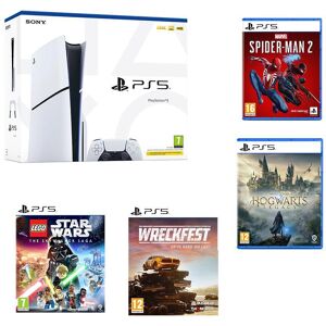 Sony PlayStation 5 Model Group (Slim), Wreckfest, Spiderman 2, Hogwarts Legacy & LEGO Star Wars: The Skywalker Saga - PS5 Bundle, White