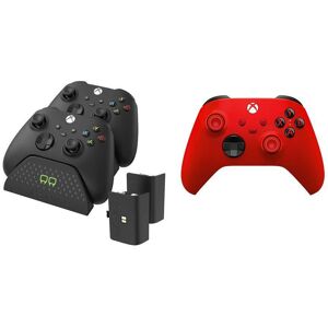 XBOX Wireless Controller (Red) & VS2881 Xbox Series X/S & Xbox One Twin Docking Station (Black) Bundle