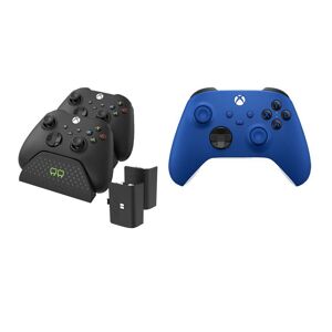 XBOX Wireless Controller (Blue) & VS2881 Xbox Series X/S & Xbox One Twin Docking Station (Black) Bundle