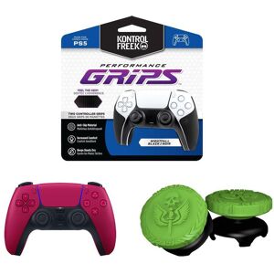 Playstation PS5 DualSense Wireless Controller (Cosmic Red), Kontrol Freek Call of Duty MW2 2596-PS5 Thumbsticks (Green) & 4777-PS5 Performance Grips (Black) Bundle