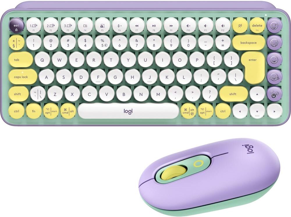 Logitech POP Keys Wireless Keyboard & Optical Mouse Bundle - Daydream Mint, Yellow,Green,White,Purple