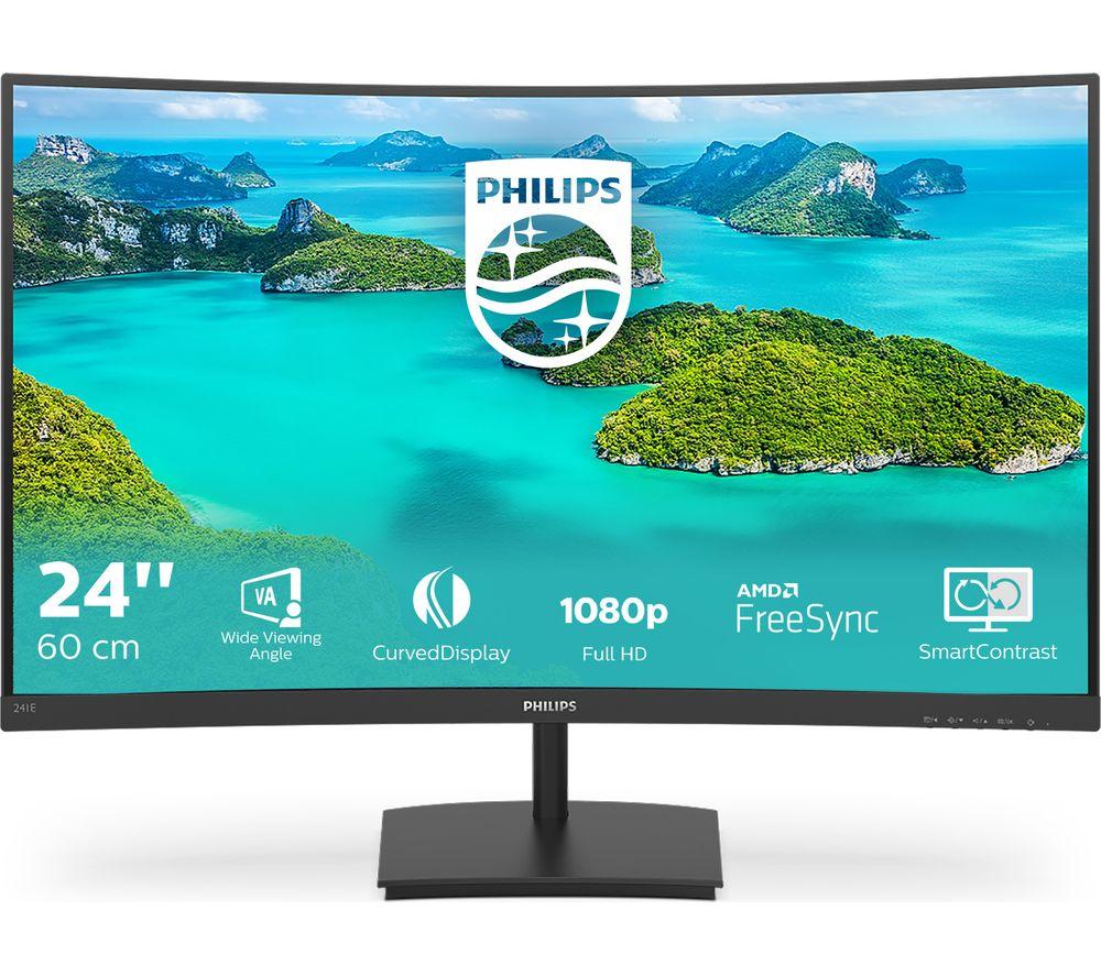 PHILIPS 241E1SCA Full HD 24" Curved VA LCD Monitor - Black, Black