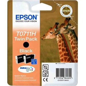 Epson Giraffe T0711H Black Ink Cartridges - Twin Pack, Black