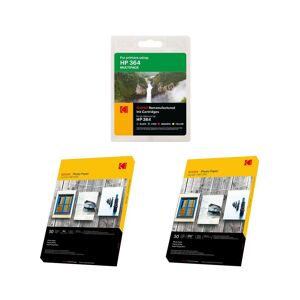 KODAK Remanufactured HP 364 Black, Cyan, Magenta & Yellow Ink Cartridges Multipack & Photo Paper Bundle - 50 Sheets, 2 Packs, Black,Yellow,Cyan,Magenta