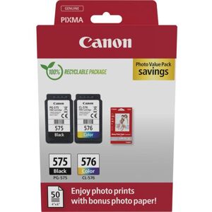 CANON Canon PG-575/CL-576 PVP Black & Tri-colour Ink Cartridges & Photo Paper - 50 Sheets, Black,Black & Tri-colour,Tri-colour