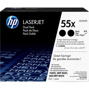 HP 55X Black Toner Cartridges - Twin Pack, Black