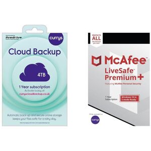 Mcafee LiveSafe Premium (1 year for unlimited devices) & Currys Cloud Backup (4 TB, 1 year) Bundle