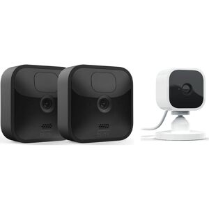 Amazon Blink Outdoor HD 1080p WiFi Security 2 Camera System & Blink Mini Full HD 1080p WiFi Plug-In Security Camera Bundle, Black