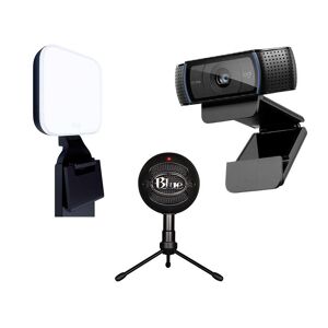 Logitech Pro C920 Full HD Webcam, Snowball iCE USB Streaming Microphone & Litra Glow Streaming Light Bundle