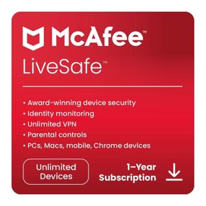 MCAFEE LiveSafe Premium Plus - 1 year (automatic renewal) for unlimited devices (download)