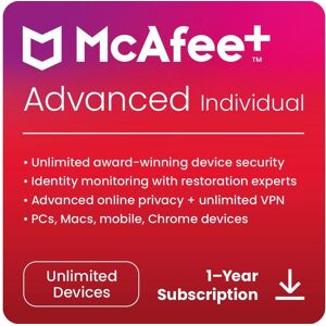 MCAFEE Plus Advanced Individual - 1 year (auto-renewal) for unlimited devices (download)