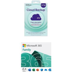 Microsoft 365 Family (12 months (automatic renewal), 6 users) & Cloud Backup (4 TB, 1 year) Bundle