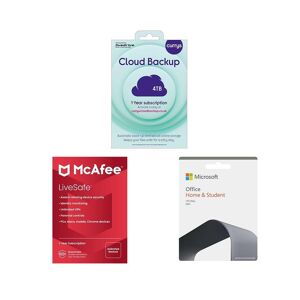 Microsoft Office Home & Student 2021 (Lifetime for 1 user), McAfee LiveSafe (1 year, unlimited devices) & Currys Cloud Backup (4 TB, 1 year) Bundle