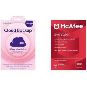 Mcafee LiveSafe (1 year for unlimited devices) & Cloud Backup (4 TB, 3 years) Bundle