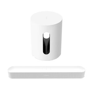 Sonos Beam (Gen 2) Compact Sound Bar & SUB Mini Wireless Subwoofer Bundle - White, White