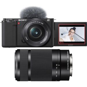 Sony ZV-E10L Mirrorless Vlogging Camera, E PZ 16-50 mm f/3.5-5.6 Lens & Telephoto Zoom Lens Bundle, Black