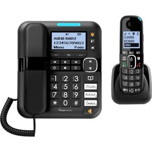 AMPLICOMMS BigTel 1580 Combo Corded Phone & Cordless Extension Handset, Black