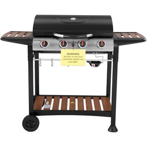 GEORGE FOREMAN GFGBBQ4BW 4 Burner Grill Gas BBQ - Black & Wood Effect