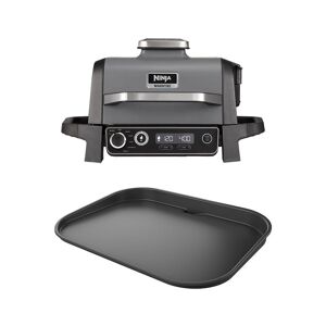 Ninja Woodfire OG701UK Outdoor Electric BBQ Grill & Smoker & Flat Plate Bundle - Black