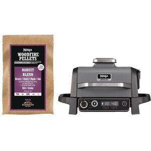 Ninja Woodfire OG701UK Outdoor Electric BBQ Grill & Smoker & Robust Blend Woodfire Pellets Bundle - Black