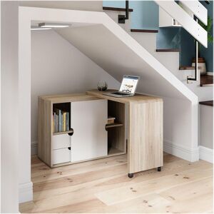 TEKNIK 7700007 Pivot Cupboard Desk - White & Oak