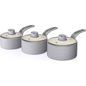 Swan Retro SWPS3020GRN 3-piece Non-stick Saucepan Set - Grey, Silver/Grey