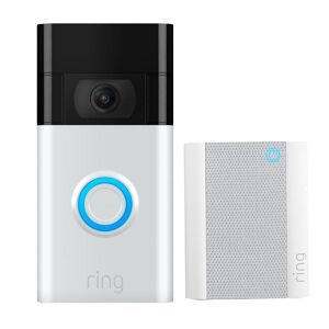 Ring Video Doorbell (2nd Gen, Satin Nickel) & Chime (2nd Gen) Bundle, Silver/Grey