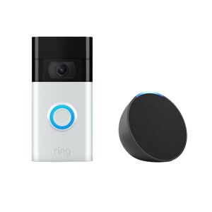 Amazon Echo Pop (1st Gen) Smart Speaker & Ring Video Doorbell (2nd Gen, Satin Nickel) Bundle