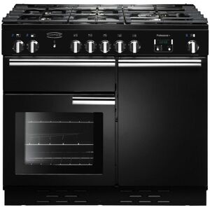 RANGEMASTER Professional PROP100NGFGB Dual Fuel Range Cooker - Black & Chrome, Black,Silver/Grey