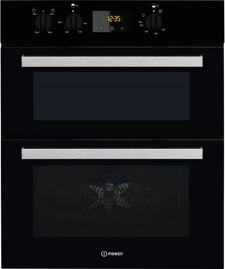 INDESIT Aria IDU 6340 BL Electric Built-under Double Oven - Black, Black