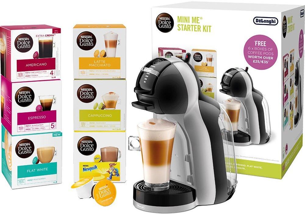 DOLCE GUSTO by De'Longhi EDG155.BG Mini Me Coffee Machine Starter Kit - Grey & Black, Black,Silver/Grey