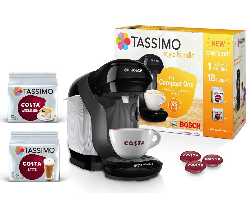 TASSIMO by Bosch Style TAS1102GB2 Coffee Machine with Costa Americano & Latte Starter Bundle - Black, Black