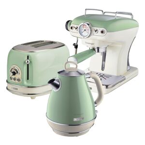 ARIETE Vintage ARPK5 Coffee Machine, Toaster & Kettle Bundle - Green, Green
