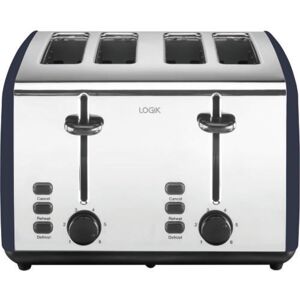 LOGIK L04TBU21 4-Slice Toaster - Blue & Silver, Black,Silver/Grey