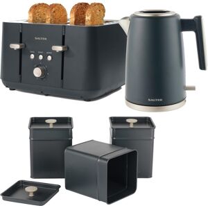 SALTER Marino Kettle, 4-Slice Toaster & Storage Cannister Set Bundle - Blue Grey