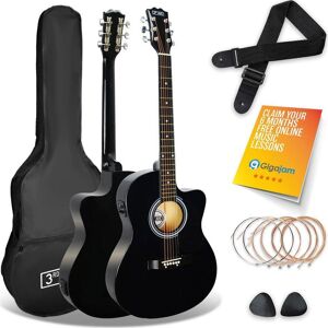 3RD AVENUE Cutaway Electro-Acoustic Guitar Bundle - Black, Black