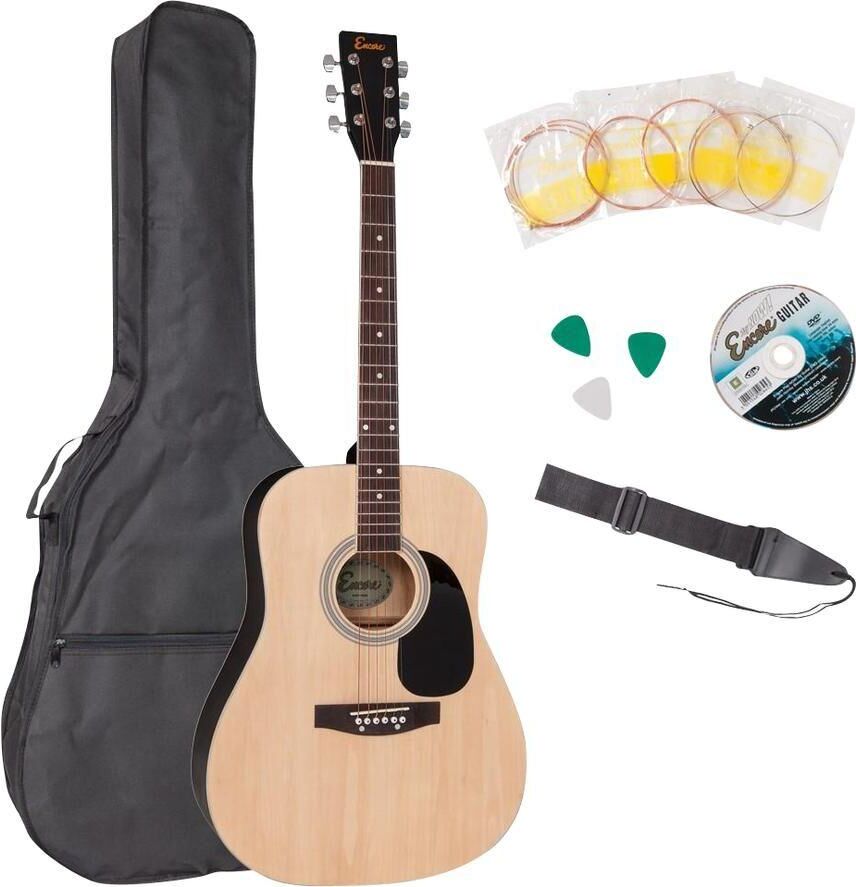 ENCORE EWP-100N Acoustic Guitar Bundle - Natural, Yellow