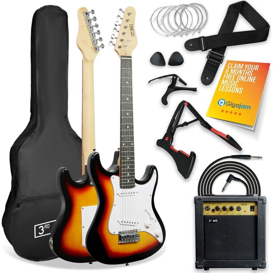 3RD AVENUE XF203CSBPK 3/4 Size Electric Guitar Bundle - Sunburst, Brown,Orange