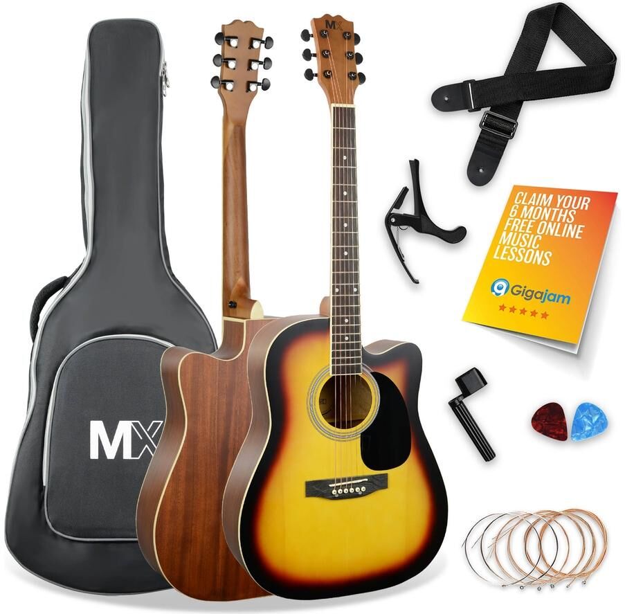 3RD AVENUE MX202 Acoustic Guitar Bundle - Sunburst, Brown,Yellow,Black