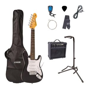 ENCORE Blaster E375BLK 3/4 Size Electric Guitar Bundle - Gloss Black, Black