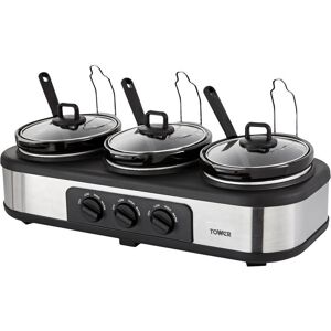 TOWER Three Pot T16015 Slow Cooker - Black & Silver, Silver/Grey,Black