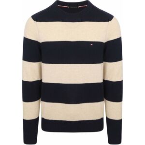 Tommy Hilfiger Trui Lambswool Stripe Navy Blue Dark Blue Beige size XL- male Tommy Hilfiger Trui Lambswool Stripe Navy Blue Dark Blue Beige size XL- male